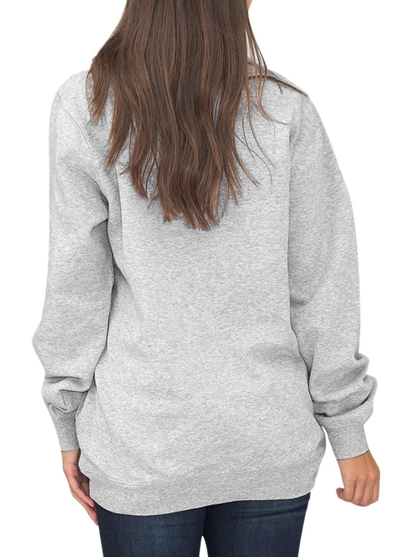 Samefar Women Ladies Long Sleeve High Neck Comfy Fuzzy Quarter Zip Pullover Sweatshirts Tunic with Pockets Gray X-Large - Image 3